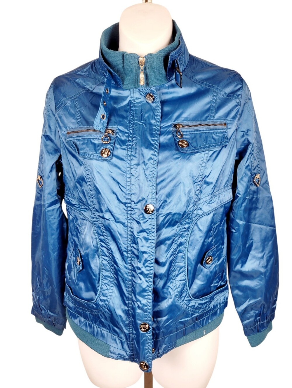 Y2K Blue Shinny Zip Up Jacket Size: XS